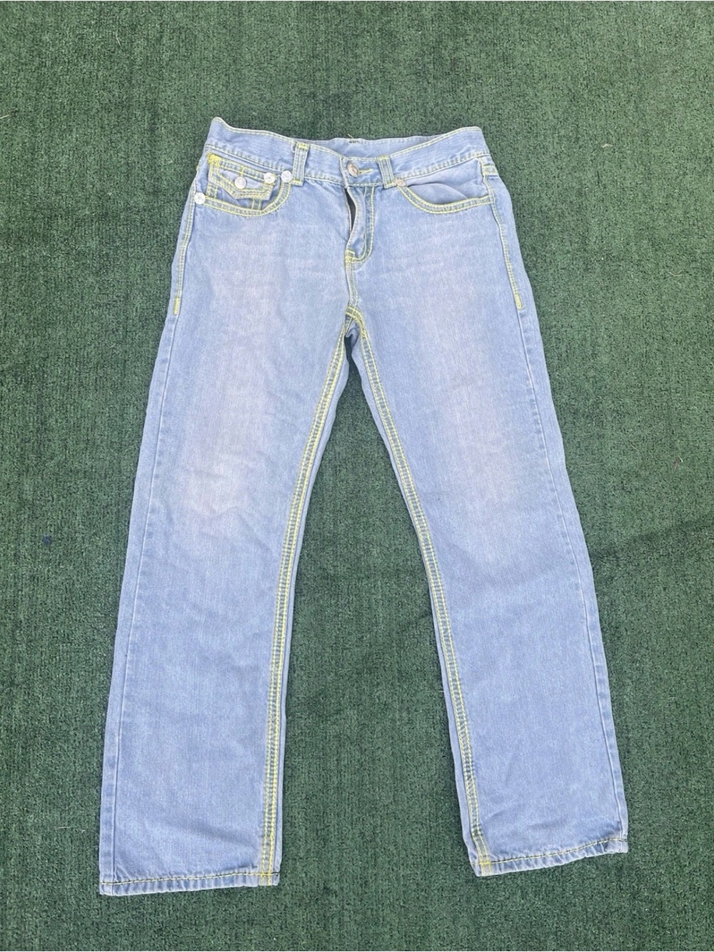 True Religion Joey Super T Light Wash Jeans Size 34 Yellow Stitch Made in USA
